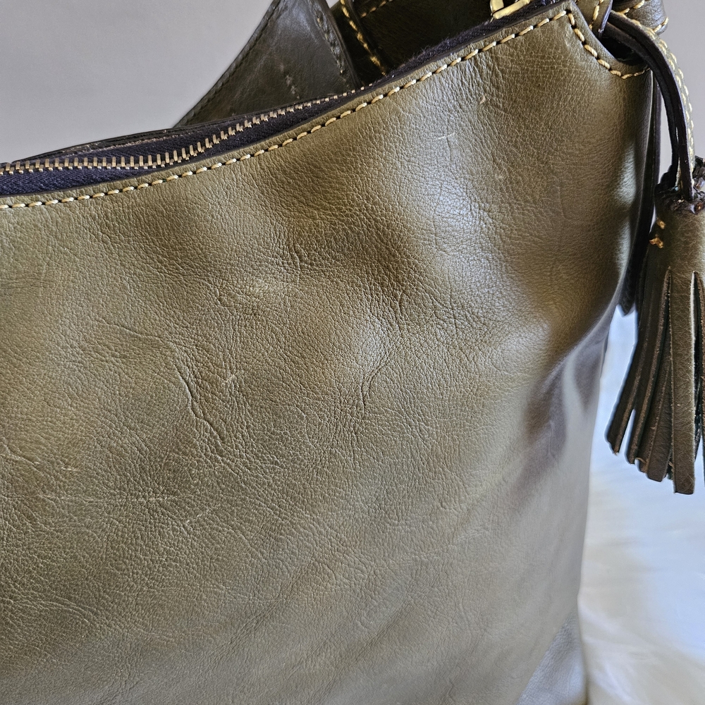 Dooney & Bourke Olive Green Leather Hobo with Tassel Detail - Picture 7 of 17